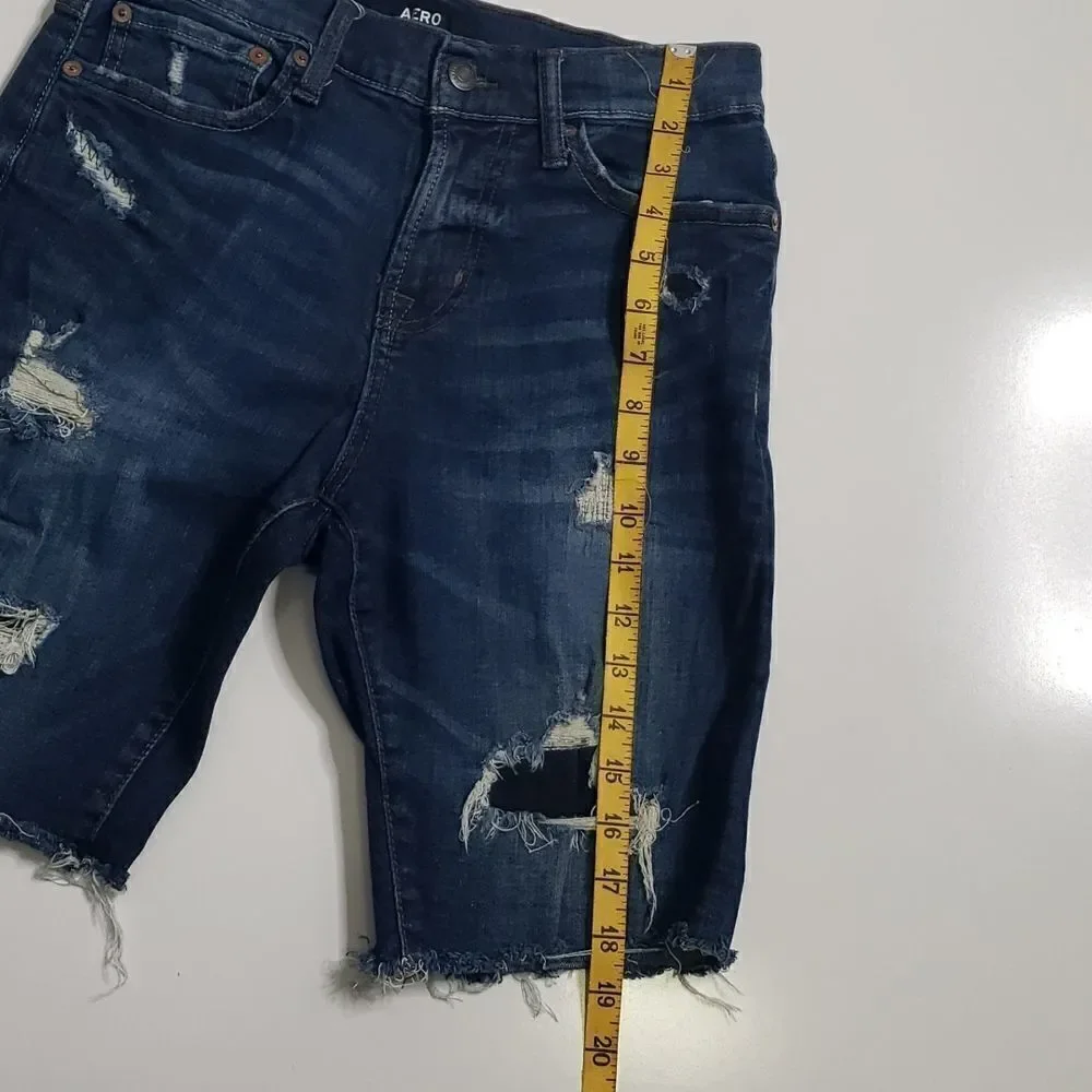 Aero Dark Wash Denim Slim Cut off Bermuda Jean Distressed Shorts Women’s 27